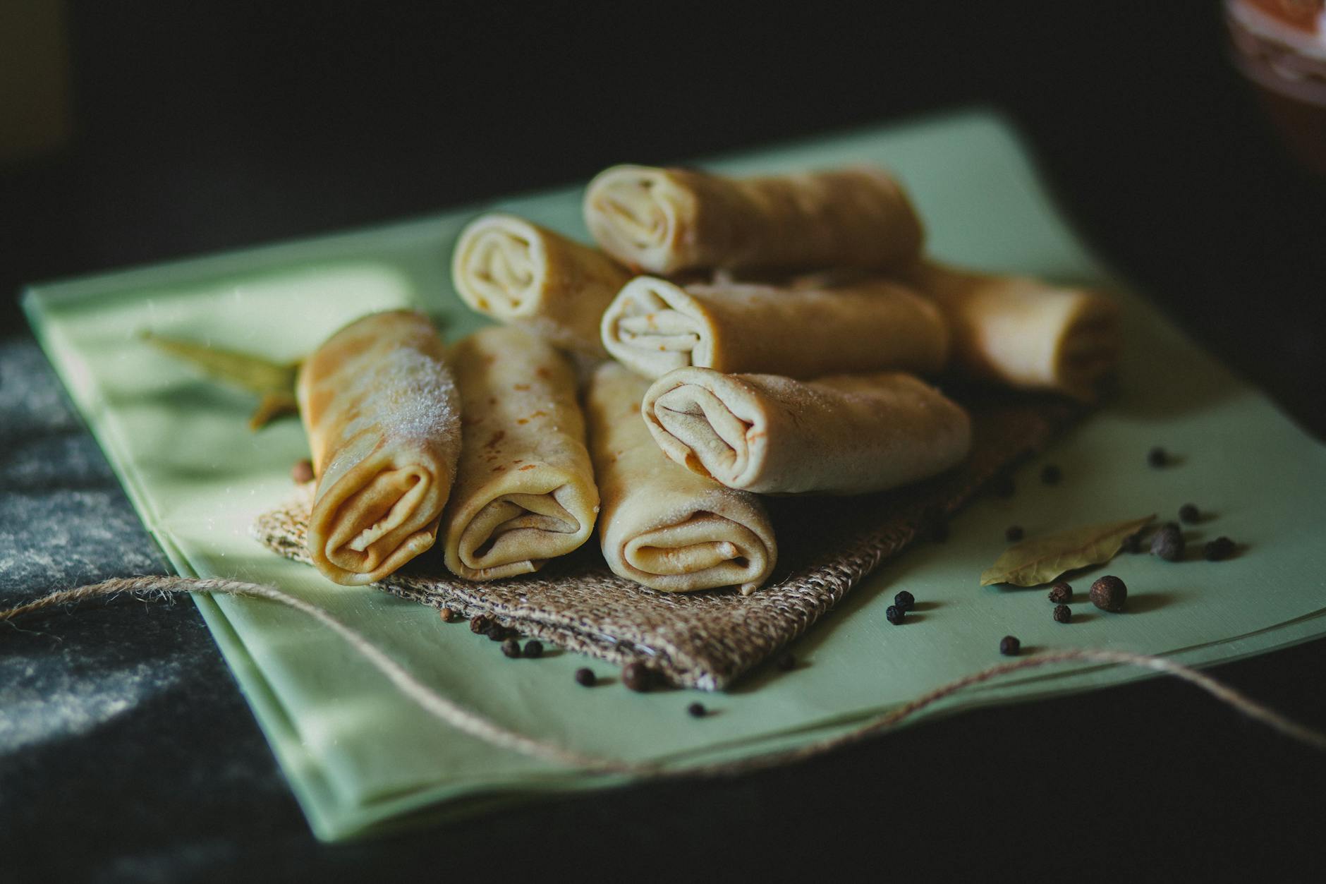 spring rolls on piece of fabric